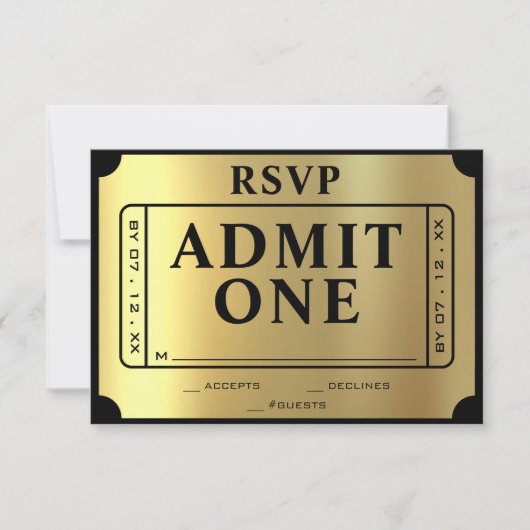 Golden Ticket Zwart & Goud Trouwen RSVP (Voorkant)