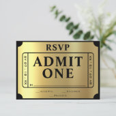 Golden Ticket Zwart & Goud Trouwen RSVP (Staand voorkant)