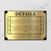 Golden Ticket Zwart & Goud Wedding Details Informatiekaartje (Voorkant)