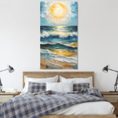 Golden Tide: Impressionist Ocean Sunset Canvas Afdruk (Insitu (Slaapkamer))