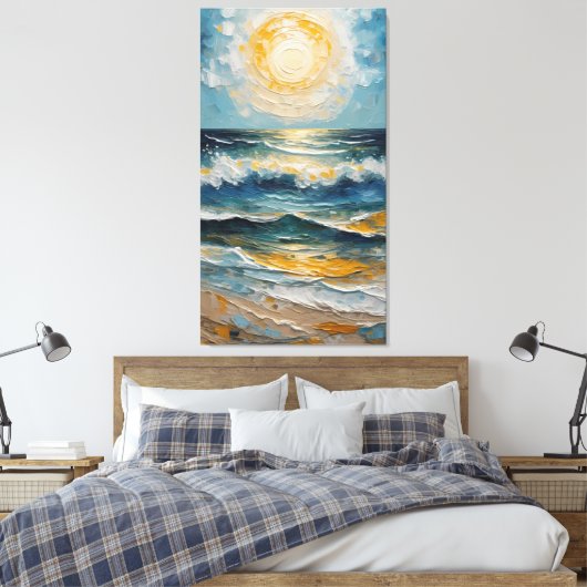 Golden Tide: Impressionist Ocean Sunset Canvas Afdruk (Insitu (Slaapkamer))