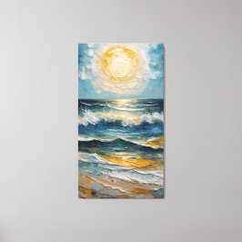 Golden Tide: Impressionist Ocean Sunset Canvas Afdruk