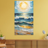 Golden Tide: Impressionist Ocean Sunset Canvas Afdruk (Insitu (Woonkamer))