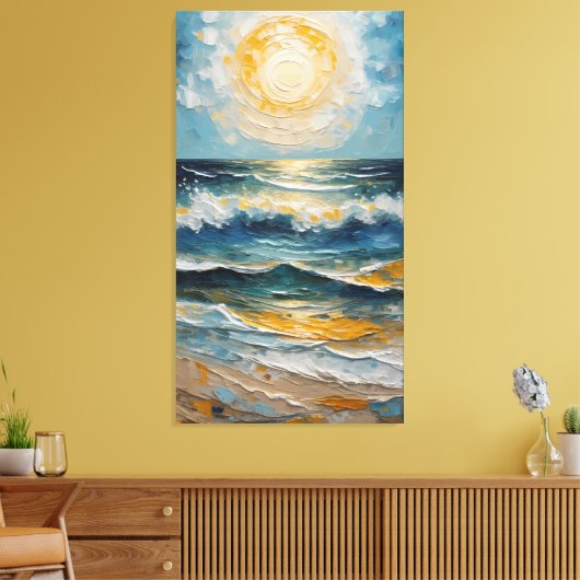 Golden Tide: Impressionist Ocean Sunset Canvas Afdruk (Insitu (Woonkamer))
