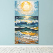 Golden Tide: Impressionist Ocean Sunset Canvas Afdruk (Insitu (Houten vloer))