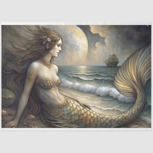 Golden Tides Mermaid Beauty Decoupage Tissuepapier (Voorkant)