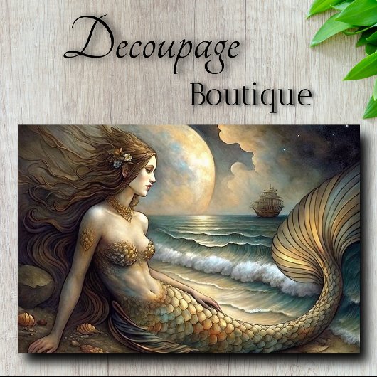 Golden Tides Mermaid Beauty Decoupage Tissuepapier