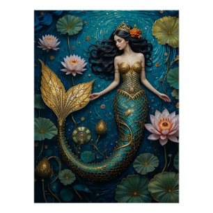 Golden Tides: Mermaid Symphony Perfect Poster