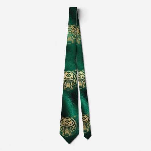 Golden Tiger Face Emerald Green Wild Animal Feline Stropdas (Voorkant)
