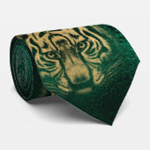 Golden Tiger Face Emerald Green Wild Animal Feline Stropdas (Opgerold)