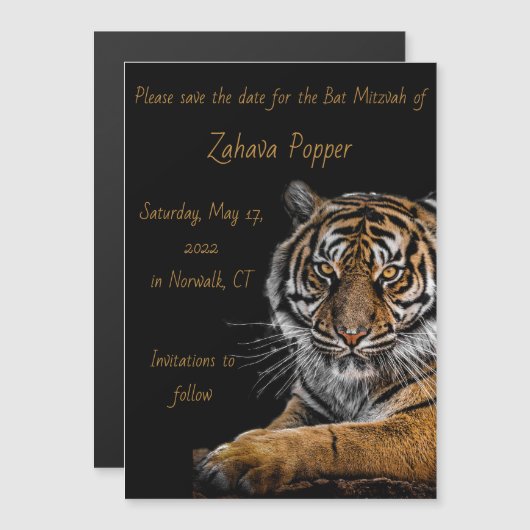 Golden Tiger Magnetic Save the Date Card (Voorkant / Achterkant)
