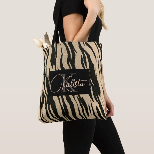 Golden Tiger Print Monogram Tote Bag (Dichtbij)