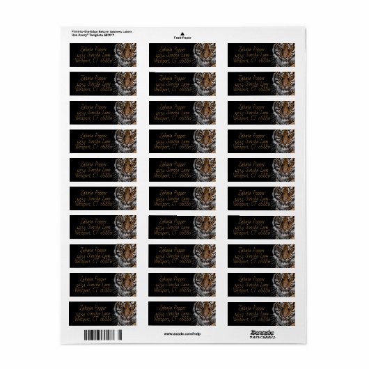 Golden Tiger Return Address Labels (Full Sheet)