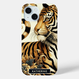 Golden Tiger schilderij iPhone 15 Case