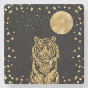 Golden Tiger Stars en Moon Black Stenen Onderzetter