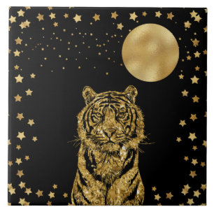Golden Tiger Stars en Moon Black Tegeltje
