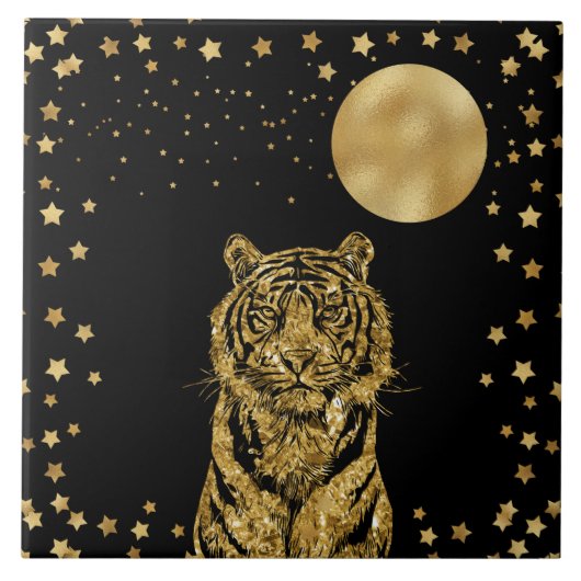 Golden Tiger Stars en Moon Black Tegeltje (Voorkant)