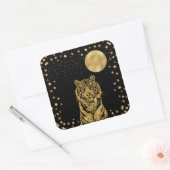 Golden Tiger Stars en Moon Black Vierkante Sticker (Envelop)