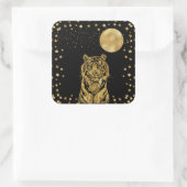 Golden Tiger Stars en Moon Black Vierkante Sticker (Tas)