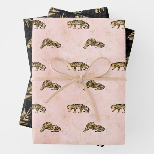 Golden Tigers Pattern Pink Black Elegant Luxe Inpakpapier Vel (In situ)