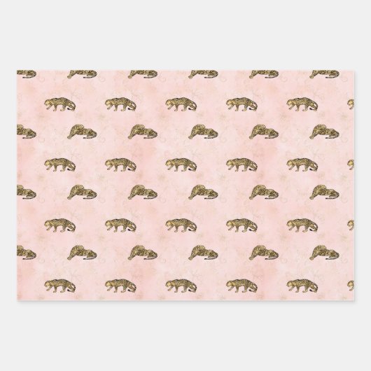 Golden Tigers Pattern Pink Black Elegant Luxe Inpakpapier Vel (Voorkant)
