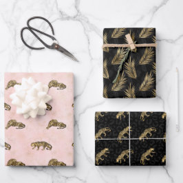Golden Tigers Pattern Pink Black Elegant Luxe Inpakpapier Vel