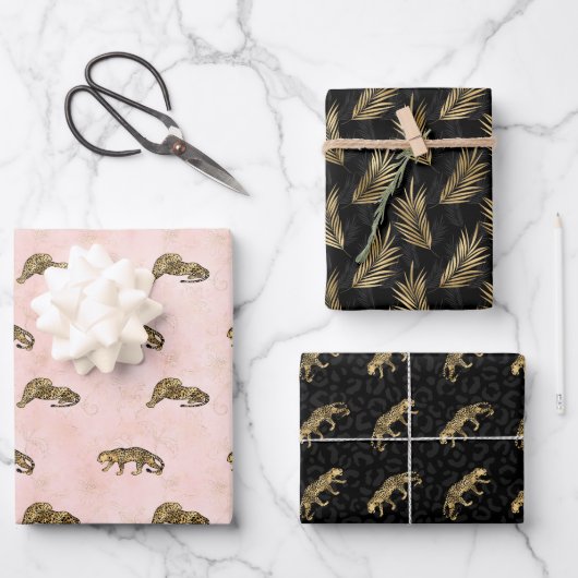 Golden Tigers Pattern Pink Black Elegant Luxe Inpakpapier Vel (Voorkant)