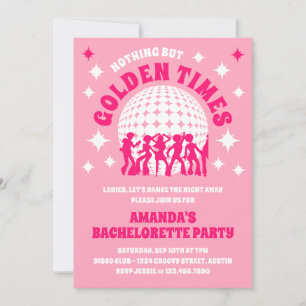 Golden Times Groovy Pink Bachelorette Party Kaart
