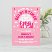 Golden Times Groovy Pink Birthday Party Kaart (Staand voorkant)