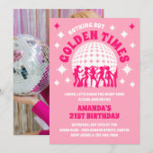 Golden Times Groovy Pink Birthday Party Kaart (Voorkant / Achterkant)