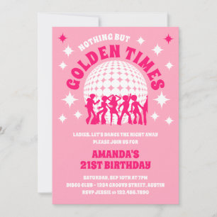 Golden Times Groovy Pink Birthday Party Kaart