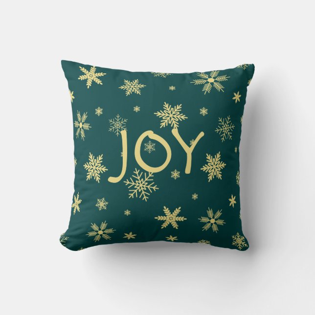 Golden Tone Snowflake Pattern blauwgroen Kussen (Voorkant)