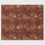 Golden Tones Ornate Paisley Pattern On Red Cadeaupapier (Vlak)