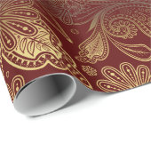 Golden Tones Ornate Paisley Pattern On Red Cadeaupapier (Rol Hoek)