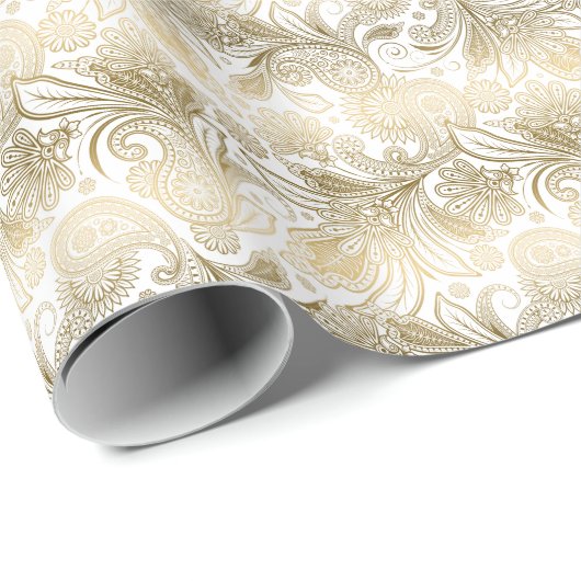 Golden Tones  Paisley Pattern Cadeaupapier (Rol Hoek)