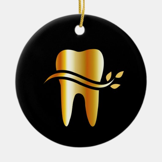 Golden Tooth met bladeren Keramisch Ornament (Voorkant)