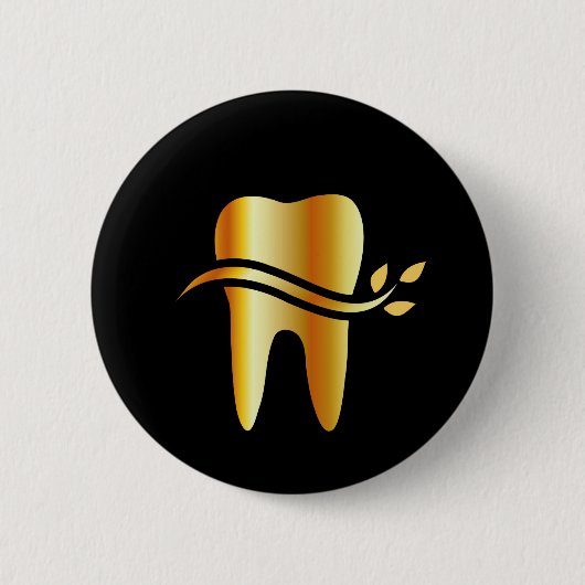 Golden Tooth met bladeren Ronde Button 5,7 Cm (Voorkant)