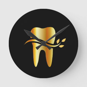 Golden Tooth met bladeren Ronde Klok