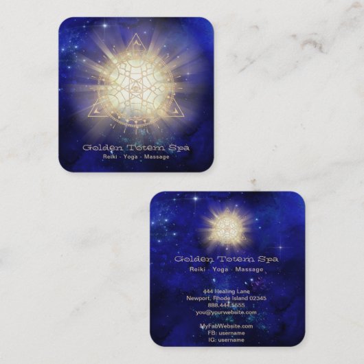 *~* Golden Totem .  Gesacred Geometry Light Rays Vierkante Visitekaartje (Voorkant / Achterkant)