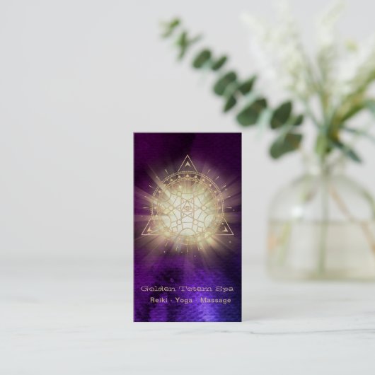 *~* Golden Totem Sacred Geometry Light Rays Visitekaartje (Staand voorkant)