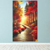Golden Tranquility: een herfstbos canvas (Insitu (Houten vloer))