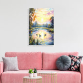 Golden Tranquility Sunset Pond Landschap met Eend Canvas Afdruk (Insitu (Woonkamer))