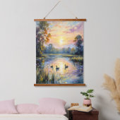 Golden Tranquility Sunset Pond Landschap met Eend Hangend Wandkleed (Slaapkamer)