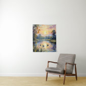 Golden Tranquility Sunset Pond Landschap met Eend Wandkleed (In situ)