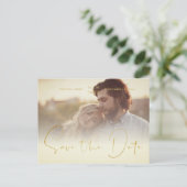 Golden Transparency Effect Elegant Photo Wedding Briefkaart (Staand voorkant)