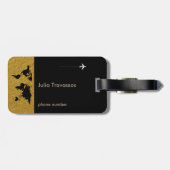 Golden travel wereldkaart gepersonaliseerd bagagelabel (Achterkant horizontaal)