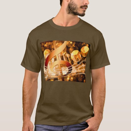 Golden Treble Clef en Piano Keys Bokeh T-shirt (Voorkant)