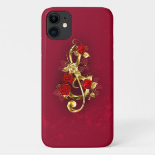 Golden Treble Clef met Rozen bloemen Case-Mate iPhone Case