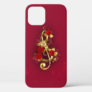 Golden Treble Clef met Rozen bloemen Case-Mate iPhone Case