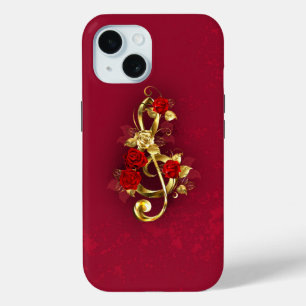 Golden Treble Clef met Rozen bloemen iPhone 15 Case